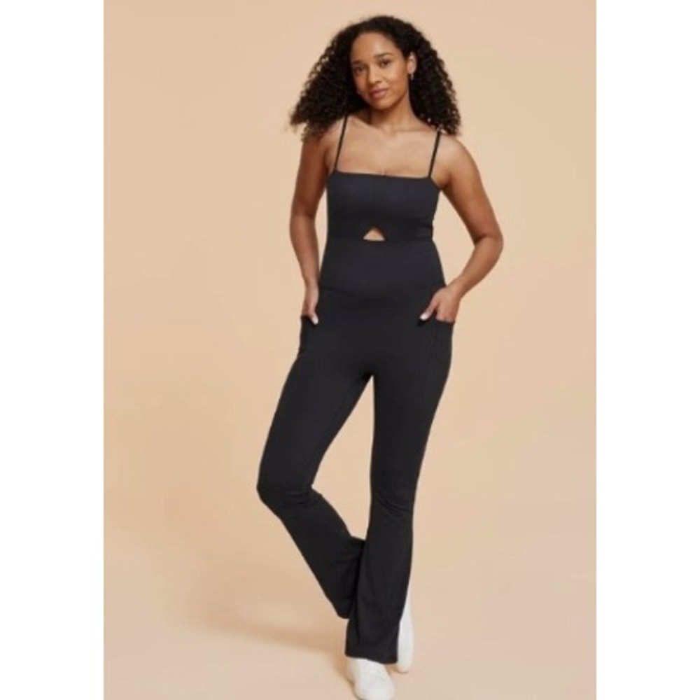 Blogilates Women's Small Peekaboo Flare 30" Blue Active Jumpsuit Yoga Pilates
